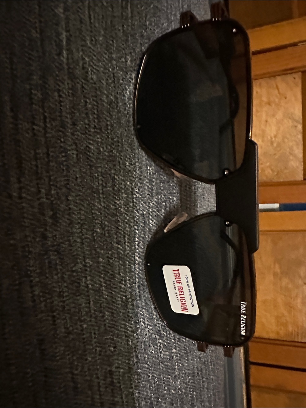 True Religion Black Rectangular Sunglasses with Dark Lenses